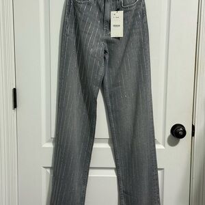 Zara Gray Straight Leg Jeans Rhinestones